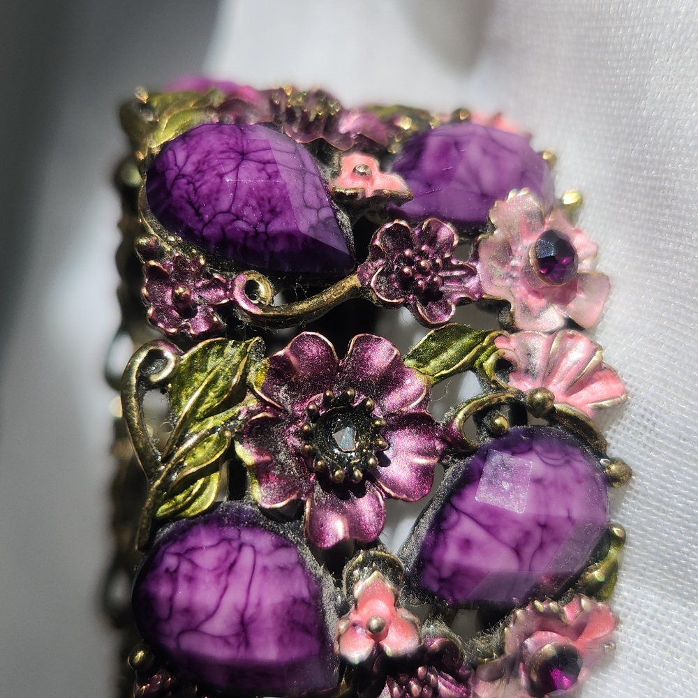 Multi Color Rhinestone Flower Floral Bangle Cuff Bracelet - Picture 4 of 14
